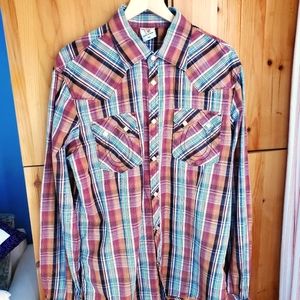True Religion Men's Plaid Western Style Pearl Snap Shirt size XXL